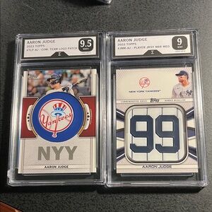 Topps Aaron Judge, Team Logo Patch Card & Jersey Number Medallion Card-Graded